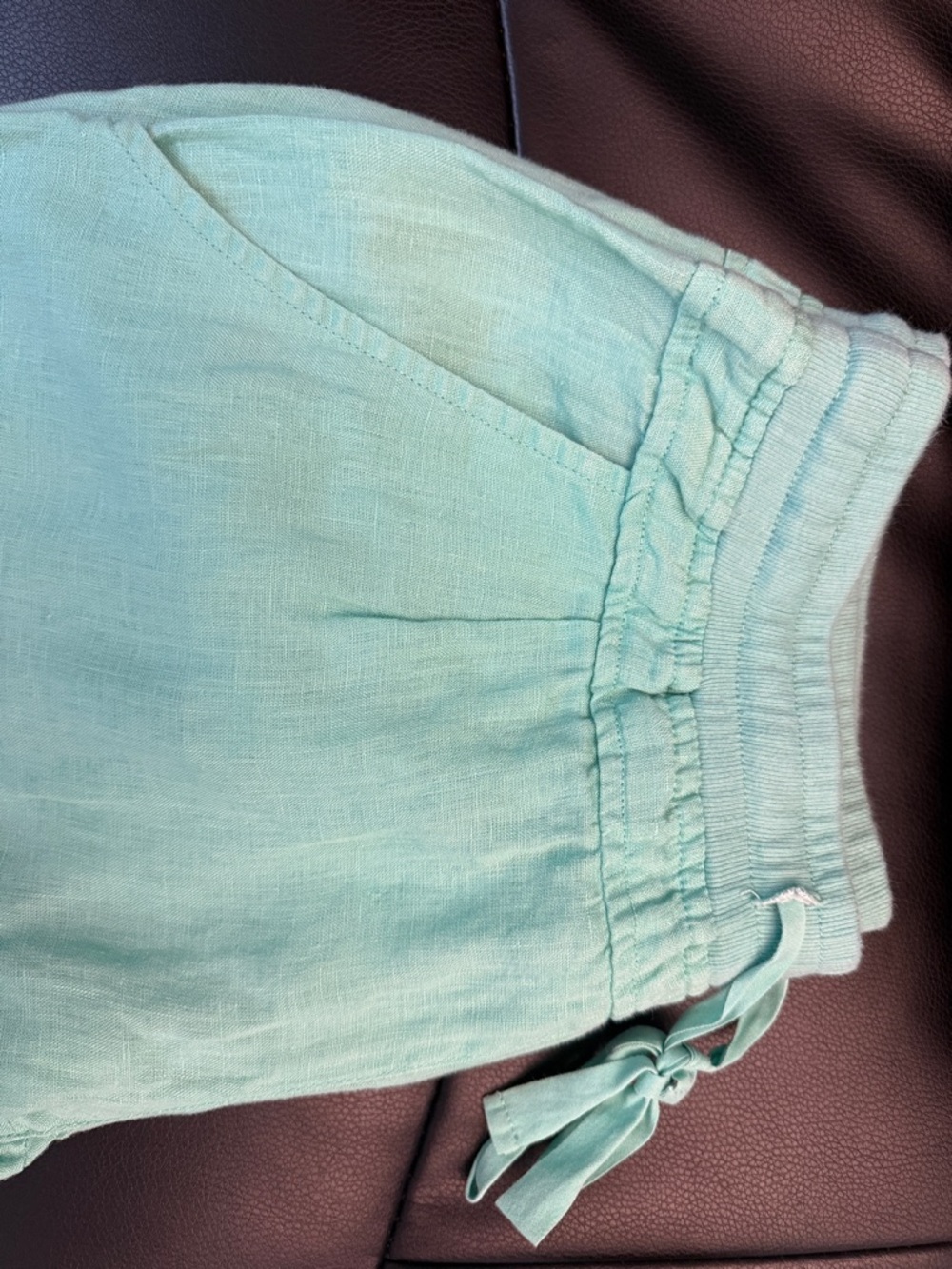 Linen Light Green Drawstring Linen Pants with Cuffs